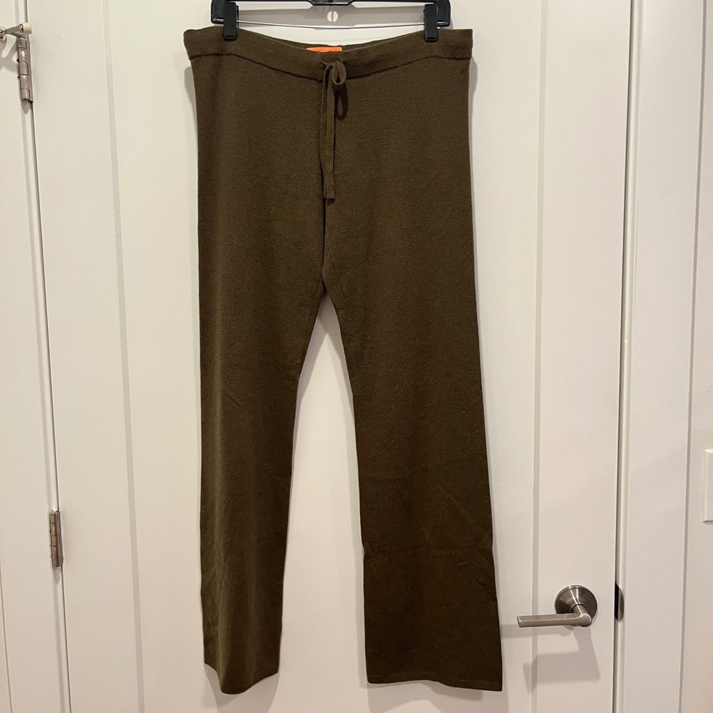 Juicy Couture 100% Cashmere Knit Lounge Pants Brown Olive Heart Patch Small